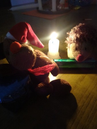 Rentier und Igel in Weihnachtsstimmung